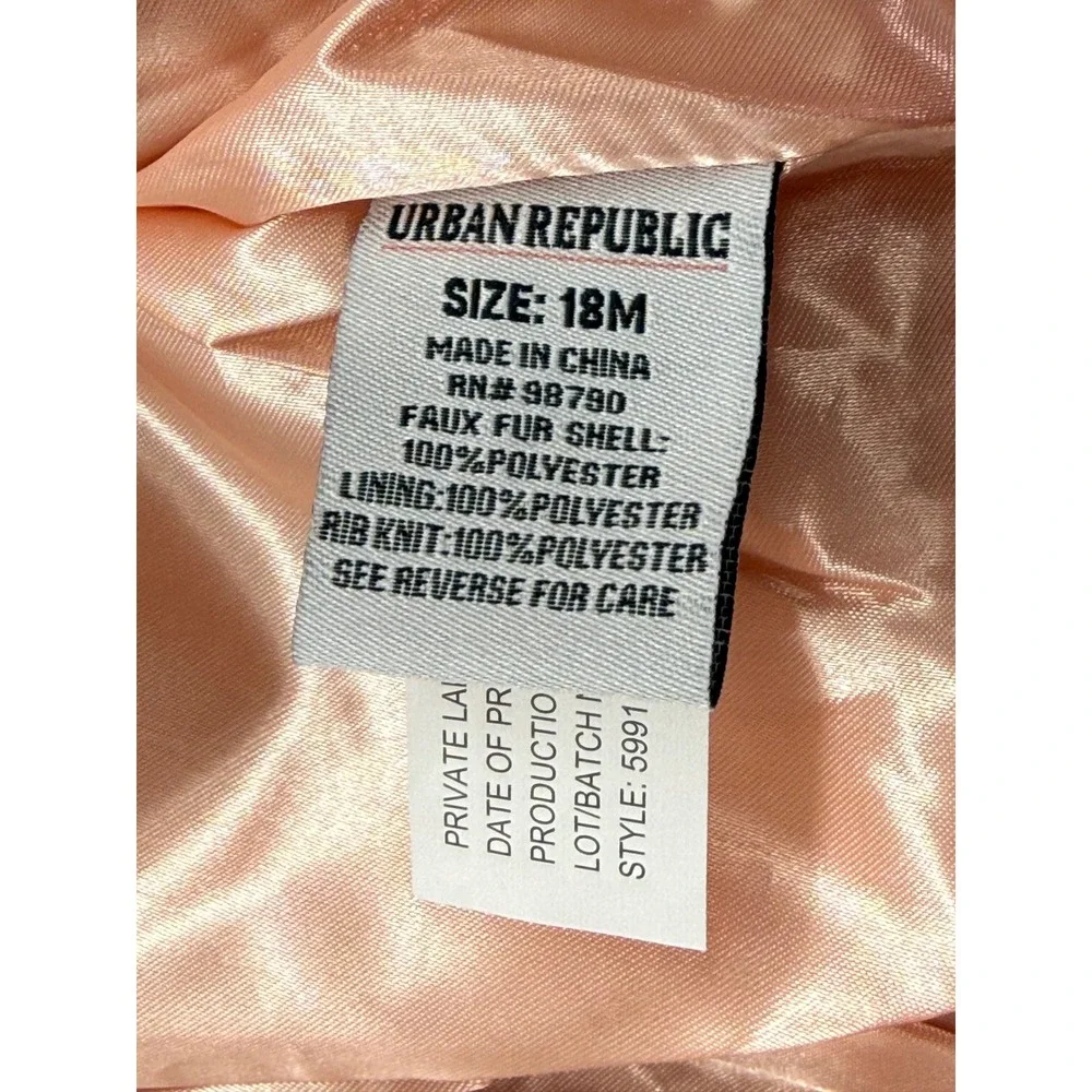 Urban Republic Girls Pink Faux Fur Bomber Jacket 18 Months New With Tags NWT